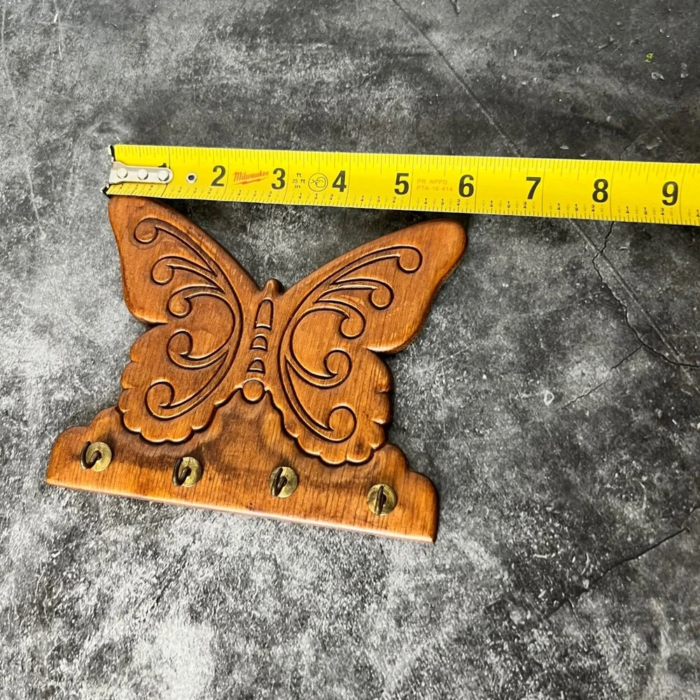 Vintage Wooden Carved Butterfly Wall-Mounted Key Holder | Cottage Fairy